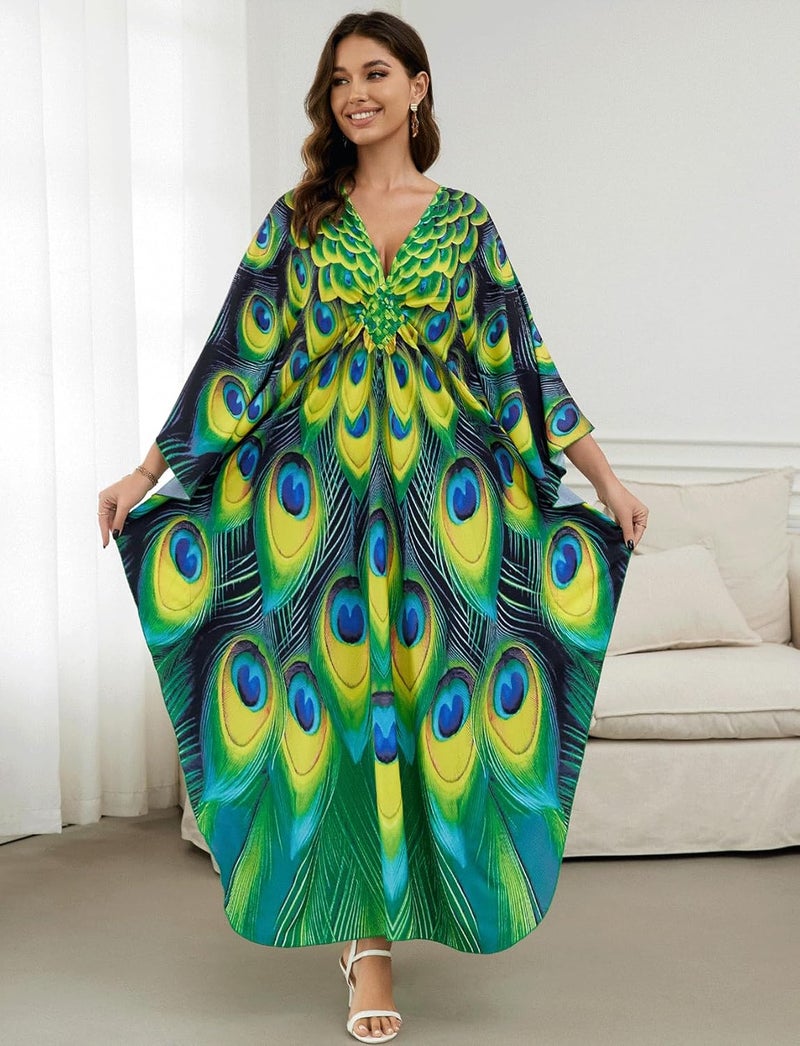KECVOT Kaftan Dresses for Women Plus Size Batwing Sleeve Caftans Long Bathing Suit Cover Up Maxi Beach Dress Loungewear - Image 4